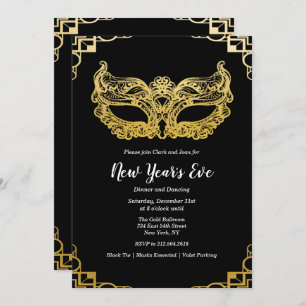 New Year's Eve Holiday Gold Mask Invitation