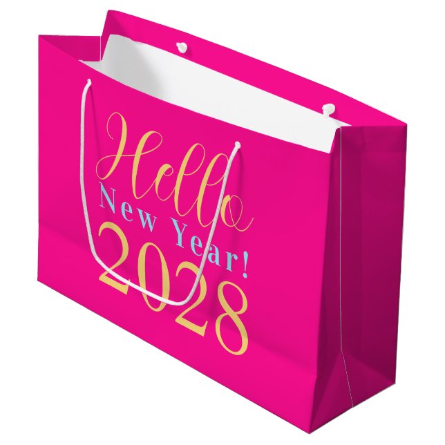New Year's Eve Hot Pink Party Favour Large Gift Bag (Front Angled)