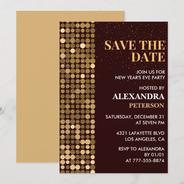 New year's eve invitation Save the date Gold (Front/Back)