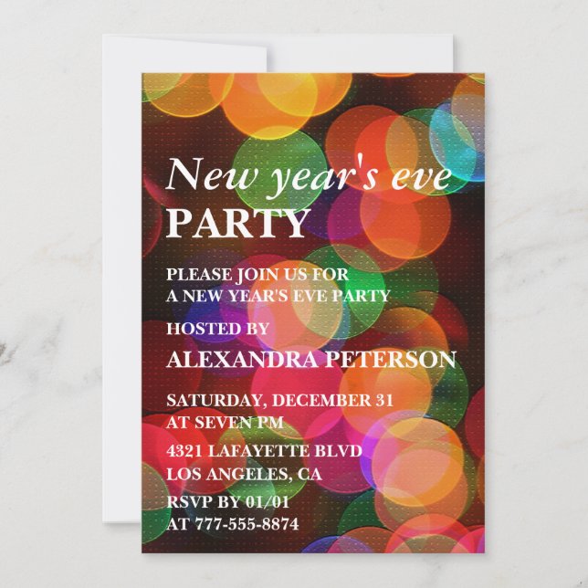 New year's eve invite Colourful Confetti Sparkle (Front)