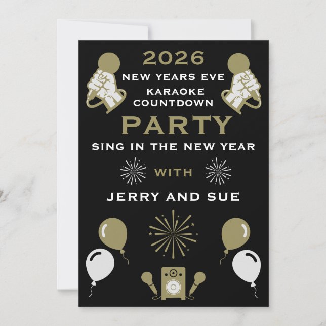 New Years Eve Karaoke Countdown Invitation (Front)