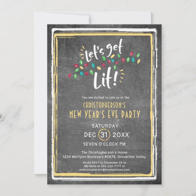 New Year's Eve LET'S GET LIT Party Invitation (Front)