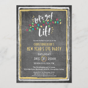 New Year's Eve LET'S GET LIT Party Invitation