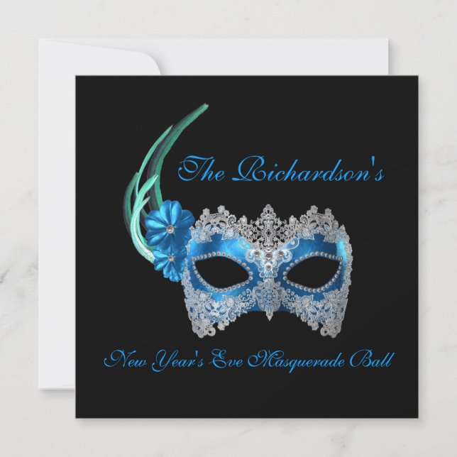 "New Year's Eve Masquerade Ball" - Blue Mask [1] Invitation (Front)