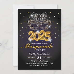 New Year's Eve Masquerade Party Black Gold Invitation