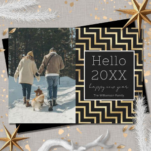 New Years Eve Modern Black Gold Chevron Photo Holiday Card
