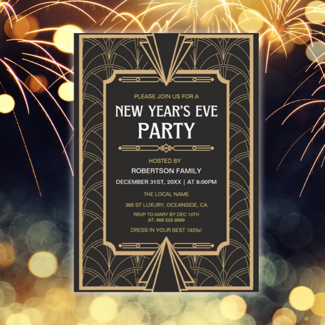 New Year's Eve Party 1920s Art Deco Invitation (New years eve art deco party invitation)
