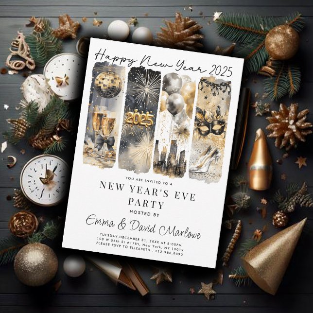 New Year's Eve Party 2025 Gold Glitter  Invitation (Creator Uploaded)