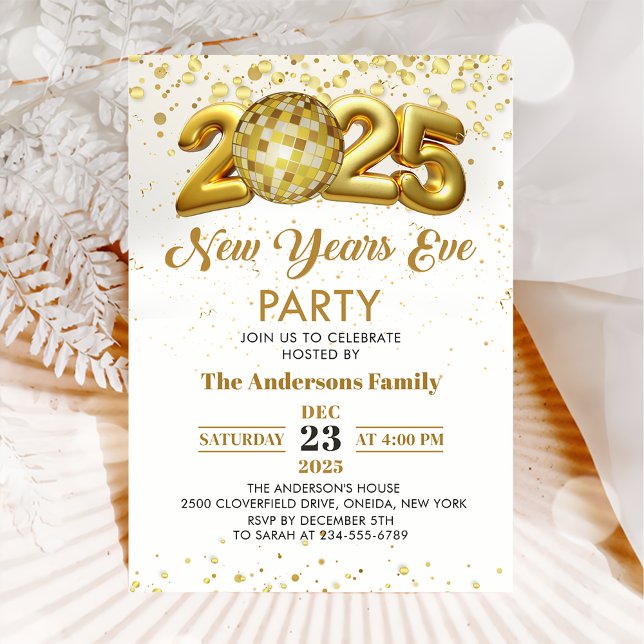New Year's Eve Party 2025 Gold Glitter Invitation (Creator Uploaded)