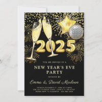 New Year's Eve Party 2025 Gold Glitter On Black 