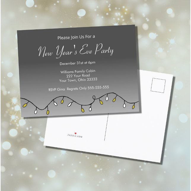 New Year's Eve Party 2026 Festive String Lights Invitation Postcard (Creator Uploaded)