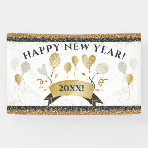 New Years Eve Party Banner With Golden Balloons