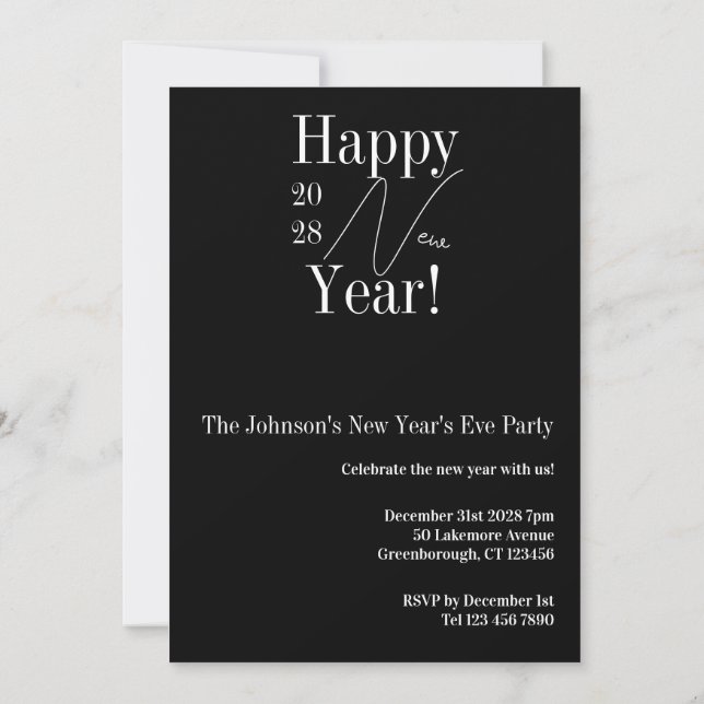 New Year's Eve Party Black and White Invitation (Back)