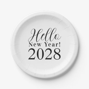 New Year's Eve Party Black and White Paper Plate