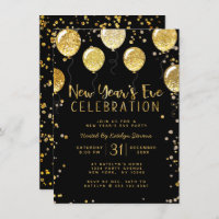New Year's Eve Party Black & Gold Balloon Confetti