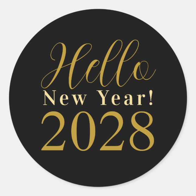 New Year's Eve Party Black Gold Classic Round Sticker (Front)