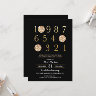 New Year's Eve Party Black Gold Disco Ball Invitation