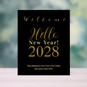 New Year's Eve Party Black Gold Welcome Acrylic Sign