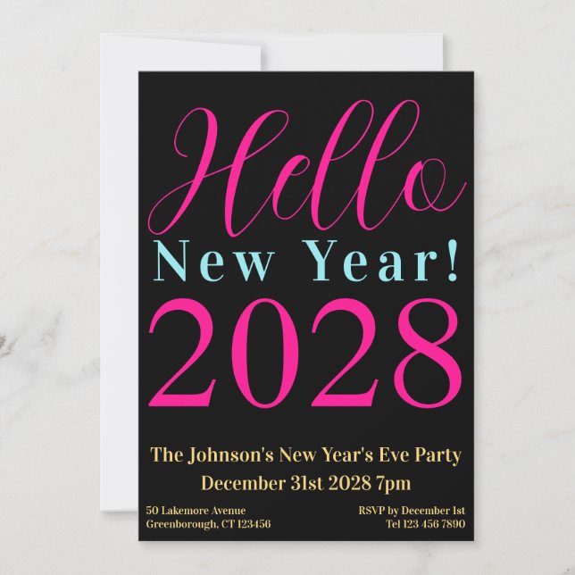 New Year's Eve Party Black Hot Pink Invitation (Front)
