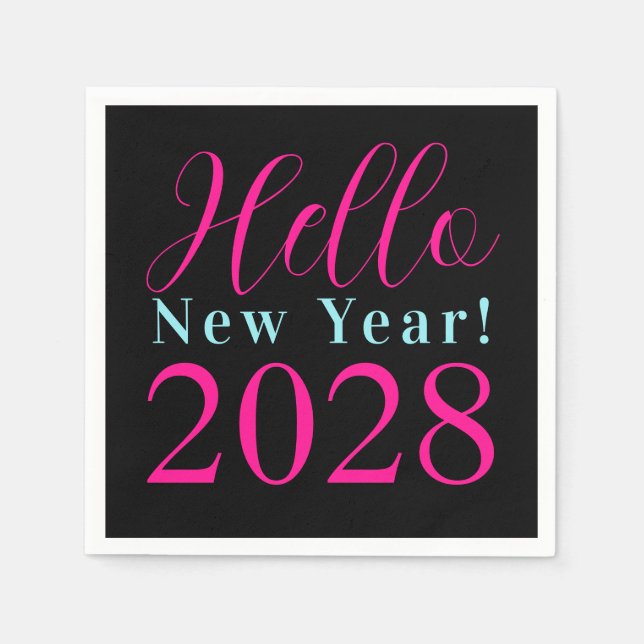 New Year's Eve Party Black Hot Pink Napkin (Front)