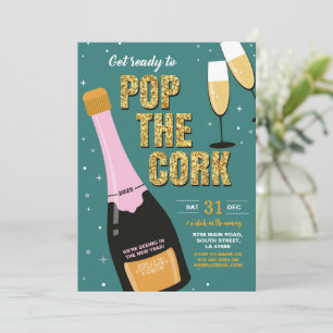 New Year's Eve Party Champagne Bottle Pop Invitation
