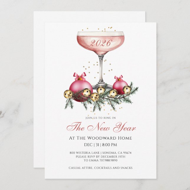 New Year's Eve Party Champagne  Invitation (Front/Back)