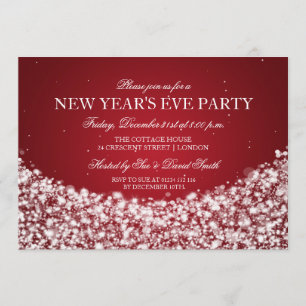 New Years Eve Party Champagne Sparkles Red Invitation