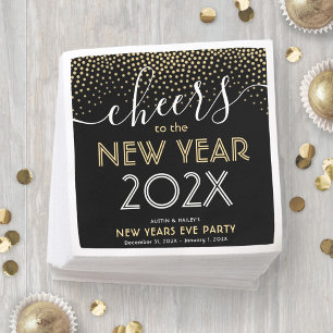 New Years Eve Party Cheers Black and Gold Confetti Napkin