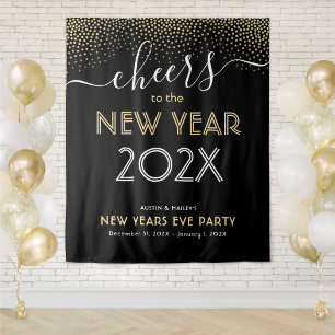 New Years Eve Party Cheers Black and Gold Confetti Tapestry