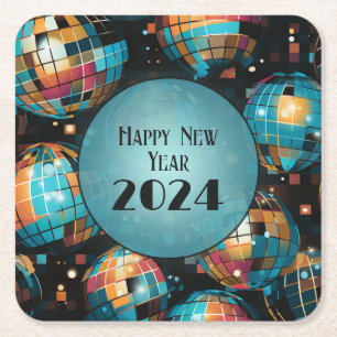 New Year's Eve Party Coaster-Colorful Disco Ball   Square Paper Coaster