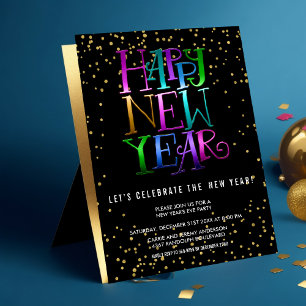 New Year's Eve Party Colourful Gold Confetti Invitation