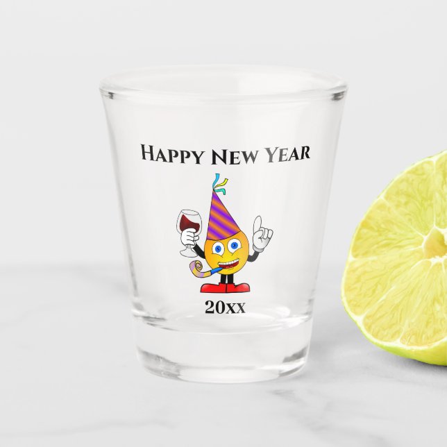 New Years Eve Party Cute Funny Happy Emoji Shot Glass (Front)