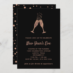 New Years Eve Party   Faux Rose Gold Confetti Invitation
