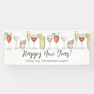 New Year's Eve Party Festive Watercolor Cocktails Banner