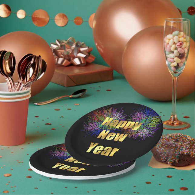 New Year's Eve Party Fireworks Paper Plate (Multi)