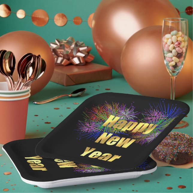 New Year's Eve Party Fireworks Paper Plate (Multi)