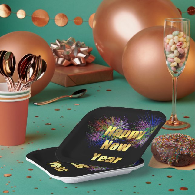 New Year's Eve Party Fireworks Paper Plate (Multi)