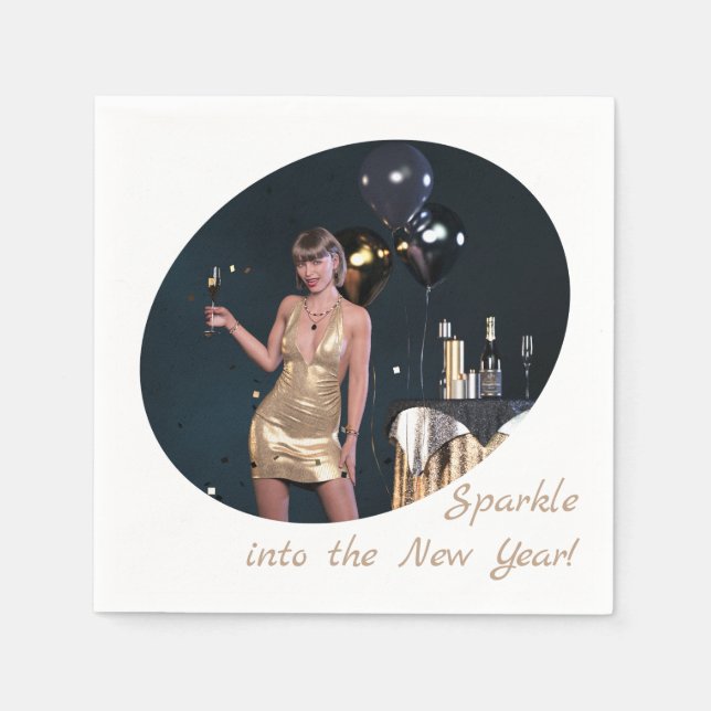 New Years Eve Party Girl in Sequined Dress Napkin (Front)