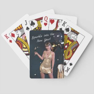 New Years Eve Party Girl in Sequined Dress Playing Cards