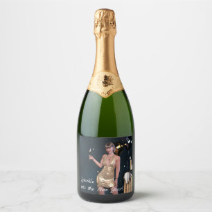 New Years Eve Party Girl in Sequined Dress Sparkling Wine Label
