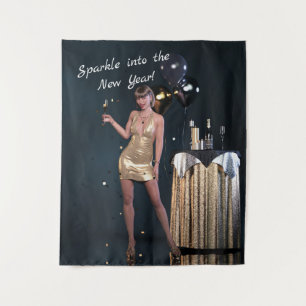 New Years Eve Party Girl in Sequined Dress Tapestry