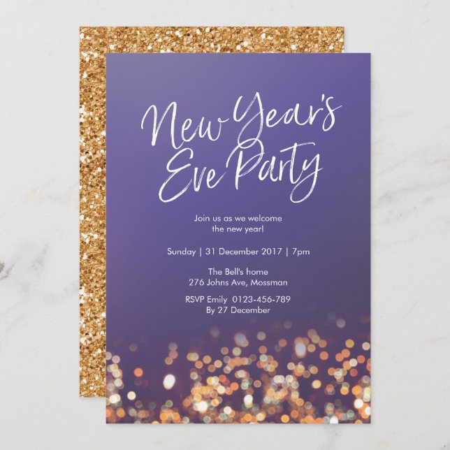 New Years Eve party Glitter Invitation (Front/Back)
