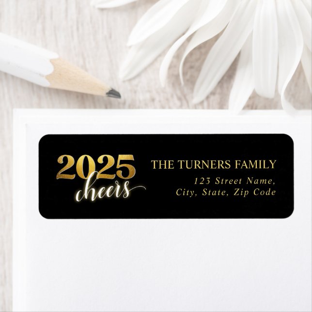 New Year's Eve Party Gold & Black Return Address Label (Insitu)