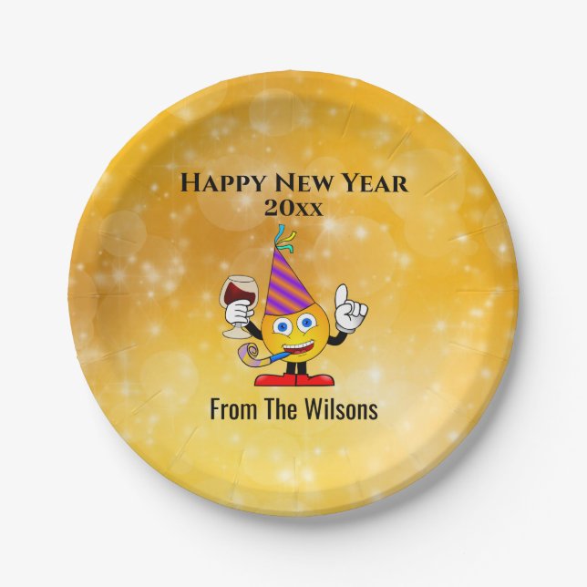 New Years Eve Party Gold Cute Happy Emoji Paper Plate (Front)