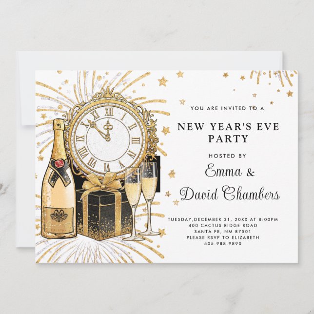 New Year's Eve Party Gold Glitter 2024 Invitation (Front)