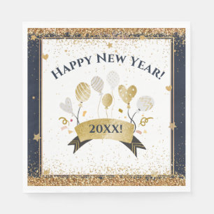 New Years Eve Party, Golden Balloons Napkins