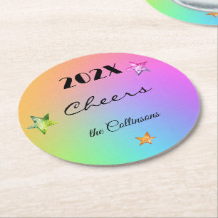New Year's Eve Party Gradient Rainbow Round Paper Coaster