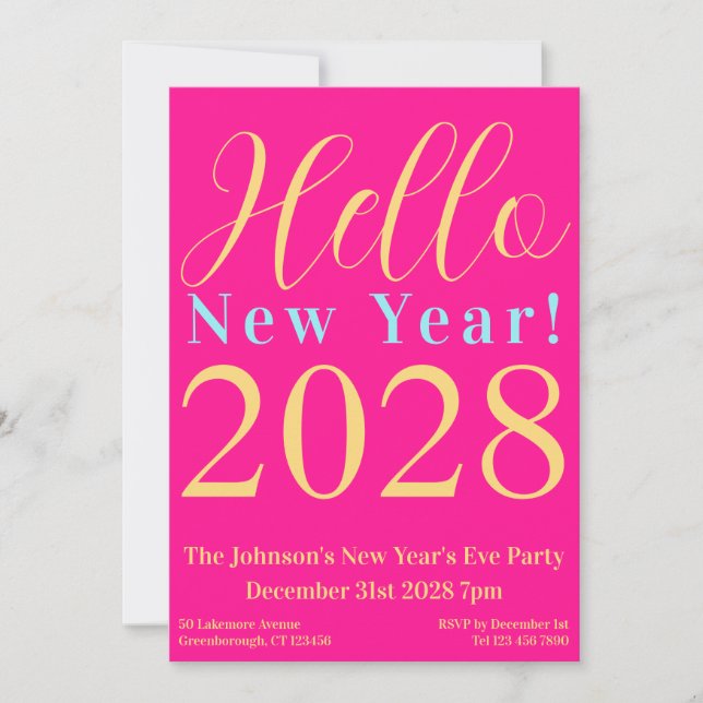 New Year's Eve Party Hot Pink Invitation (Front)