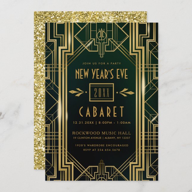 NEW YEAR'S EVE PARTY INVITATION | 1920's Cabaret (Front/Back)