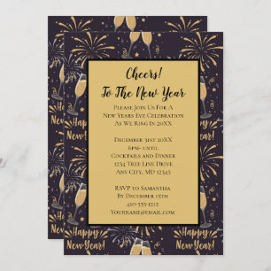 New Years Eve Party Invitation Champagne Fireworks